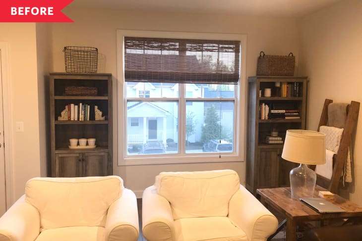 Before and After: A Standard Issue Space Becomes a Charming Living Room With Beautiful Built-Ins